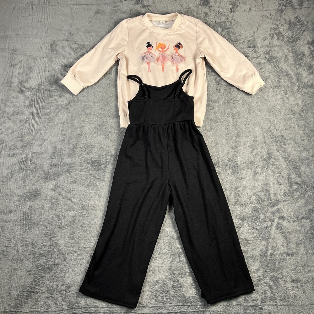 Shein Sweatshirt & Jumpsuit 2 Piece Outfit Set Girls 4Y Multicolor Wide Leg Rib